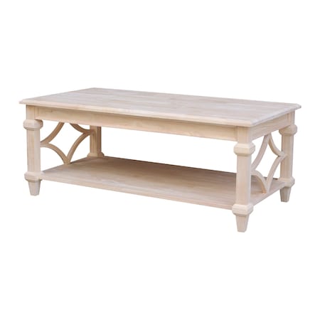 International Concepts Rectangle Josephine Solid Wood Coffee Table with Shelf, 50X26X20, Wood, Unfinished OT-19C